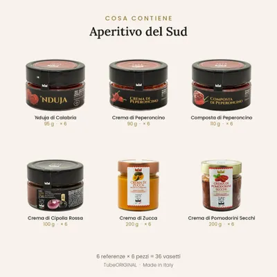 Produktbild von TubeORIGINAL Geschenkset „Aperitivo del Sud – 36 Gläser (6 Sorten × 6)“ – 36 Stück italienische Feinkost