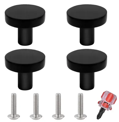 Image de Boutons d'armoire, boutons de meuble à finition mate, boutons de porte, boutons de meuble en acier inoxydable pour armoires de cuisine, poignées de porte rondes, poignées de tiroir, noir