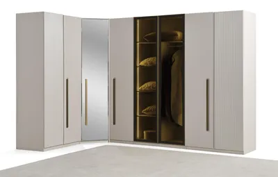 Obrázok produktu pre Rohová šatníková skriňa z dreva béžová Elegantné moderné