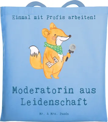 Produktbild von Mr. & Mrs. Panda Tote Bag Moderatorin Leidenschaft - Sky Blue - Geschenk, Shopping Tasche, Laptoptasche, Jutebeutel, canvas