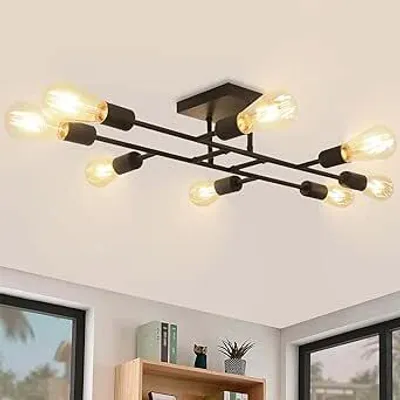 Obrázek produktu pro ZMH Stropní svítidlo černé 8 plamenů Stropní světlo Obývací pokoj, E27 Lampa Vintage Moderní kovová lampa do jídelny Retro do ložnice Kuchyně