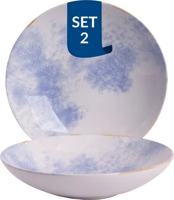 Produktbild von James Cooke Clouded Charm, Teller tief, Ø 22 cm, 2 Stück, blau/weiß Steinzeug