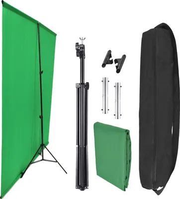 Produktbild von Foto-Hintergrund-Set mit 2,4 x 2 m verstellbarem T-foermigen Hintergrundstaender + 2,4 x 2 m gruenem Hintergrund, Greenscreen-Hintergrund-Set mit Aufbewahrungstasche fuer Fotostudio, Live-Streaming, Videoaufzeichnung, Portraitfotografie