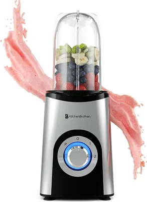 Produktbild von KitchenBrothers Smoothie Standmixer - 2-in-1 - Mixer to Go - 4 Becher - Smoothie Maker To Go - Mini Standmixer - Silber