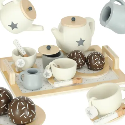 Immagine prodotto di Servizio di caffè in legno per bambini Set di tazze su vassoio per il tè