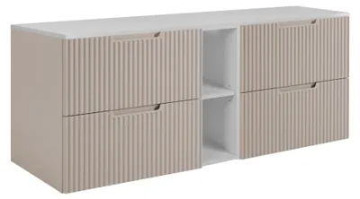 Produktbild von RODAN | Badmöbel - Beige und Weiß - 140 cm - 4 Softclose Schubladen - Geriffelte Fronten - Hänge Badschrank