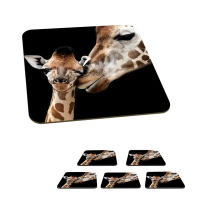 Produktbild von KitchenYeah® Glasuntersetzer Quadratisch 6er Set Giraffe - Tiere - Schwarz - Porträt - Tiere 10x10 cm Untersetzer für Gläser - Getränkeuntersetzer - Tischplattenschutz - Tischuntersetzer für Tassen T