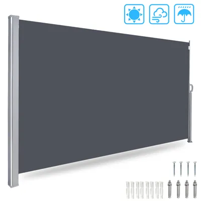 Immagine prodotto di Tenda laterale Jiubiaz Tenda laterale estensibile in alluminio Tenda da giardino Protezione dal sole Protezione dalla pioggia 140x300 Grigio
