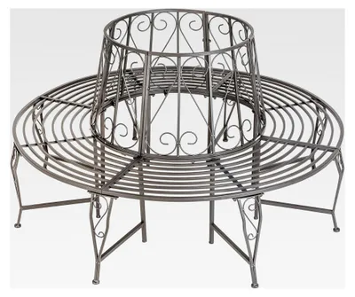 Produktbild von Baumbank Rundbank 360° Gartenbank Sitzbank Parkbank Ø 164 cm Metall wetterfest, LxBxH 164 x 164 x 89 cm - anthrazit
