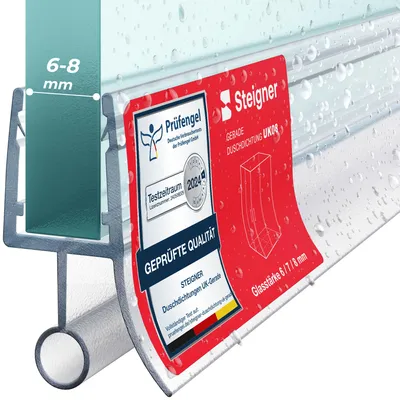 Immagine prodotto di STEIGNER Guarnizione doccia UK08 200 cm (1 pz.) trasparente - Guarnizione box doccia verticale per docce angolari o pentagonali con porta 6-8 mm - Perfetta aderenza, Materiale resistente, Impermeabile