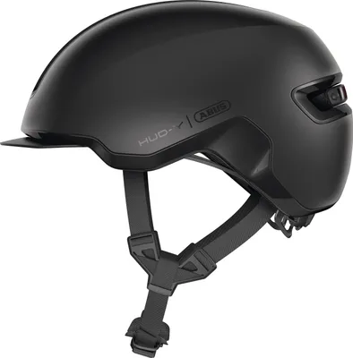 Produktbild von ABUS Fahrradhelm HUD-Y - mit magnetischem, aufladbarem LED-Rücklicht & Magnetverschluss - Stilsicherer Urban-Helm für den Alltag - für Damen und Herren - Schwarz Matt, Größe M (54-58 cm)