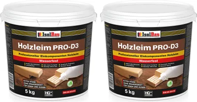 Produktbild von Isolbau Holzleim PRO-D3 - 2 x 5 kg Eimer Extra starker Holzkleber für alle Holzarten, für Innen & Außen, Wasserfest, Lösemittelfrei