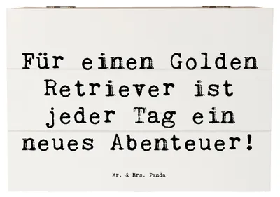 Produktbild von Mr. & Mrs. Panda Geschenkbox Spruch Golden Retriever Abenteuer 22 x 15 cm - Weiß - Geschenk, Hunderassen Vielfalt, Familienhund, freundlicher Hund, Erinnerungskiste, Box