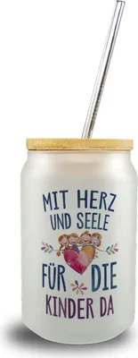 Produktbild von Mit Herz für Kinder da Trinkglas mit Bambusdeckel Herz Umarmt Kinder