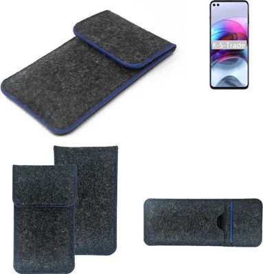 Produktbild von K-S-Trade Handy-Hülle Schutz-Hülle kompatibel mit Motorola Edge S Filztasche Pouch Tasche Case Sleeve Filzhülle dunkelgrau, blauer Rand