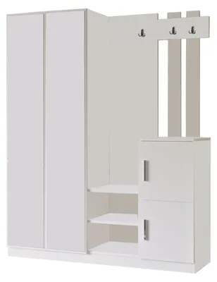 Image de Meuble d'entrée Vestiaire en bois MDF mélaminé blanc H 179,7 cm Moderne