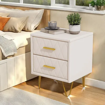 Produktbild von Nachttischschränke 2er set,Beistelltisch mit Stauraum,Wellenfront & Metallbeinen, Nachttische beige für Wohnzimmer, Schlafzimmer,41x35.5x51cm