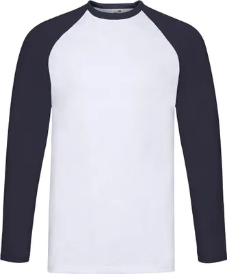 Produktbild von Fruit of the Loom 61-028-0 | Long Sleeve Baseball Herren T-Shirt - Farbe: White/Deep Navy - Größe: 3XL