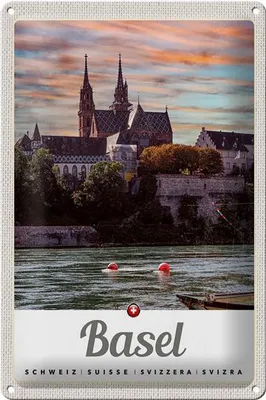 Produktbild von Blechschild Reise 20x30cm Basel Schweiz Fluss Natur Architektur