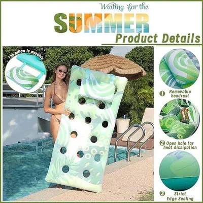 Produktbild von Famanu Wasserliege mit Rückenstütze für das Schwimmbad - Grüne aufblasbare Wasserhängematte - Aufblasbare Schwimmliege - 168 x 79 cm