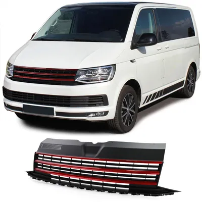 Kühlergrill Sportgrill mit roten Leisten für VW T6 VI Bus Transporter 2015-2019 – Produktansicht