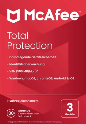 Produktbild von McAfee Total Protection, 1 Lizenz(en), Upgrade, 1 Jahr(e), 12 Monat( e), Upgrade