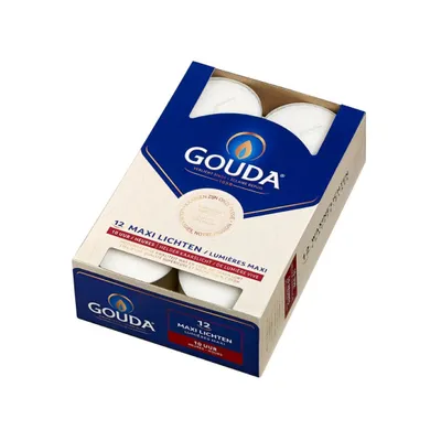 Produktbild von Gouda Maxi Teelicht 10 Stunden Weiß, 12 Stück