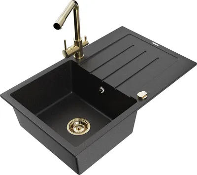 Produktbild von Mexen Bruno 1 Becken-Granitspüle mit Abtropffläche und Mischbatterie Duero, Schwarz/Silbermetallic - 6513-73-671600-50