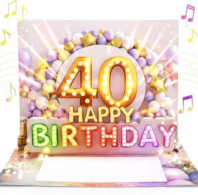 Produktbild von Geburtstagskarte 40 - Musik und Licht - 3D Pop-up Effekt - 20 x 15 cm