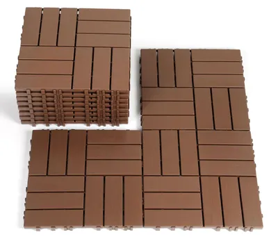 Obrázok produktu pre Peviasot, 11 kusov terasových dlaždíc, 1 m², 30x30 cm, plastové, klikacie dlaždice, dlaždice na balkón, vzhľad dreva, pruhované, odolné voči poveternostným vplyvom, protišmykové, hnedé, 12 pruhov