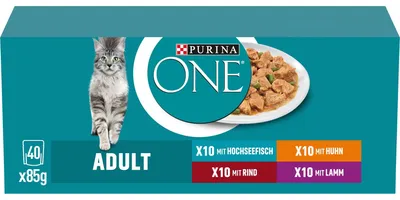 Produktbild von PURINA ONE Adult Katzenfutter nass, Sorten-Mix, 40er Pack (40 x 85g)