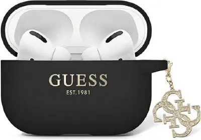 Produktbild von Guess GUAP2LECG4K Hülle für AirPods Pro 2 Cover - schwarzer Flüssigsilikon-Glitzer-Dreiecksanhänger