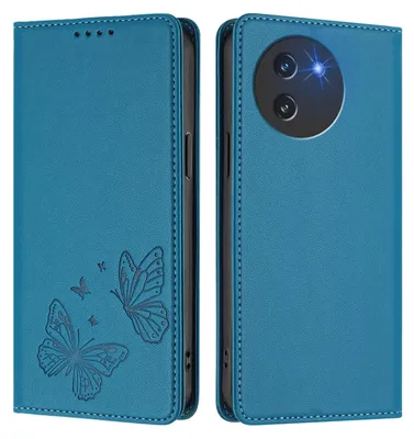Produktbild von Lederhülle für Doogee Note 59 /Note 59 Pro, Schmetterling Prägung Leder Brieftasche Schutzhülle mit Ständer Blau