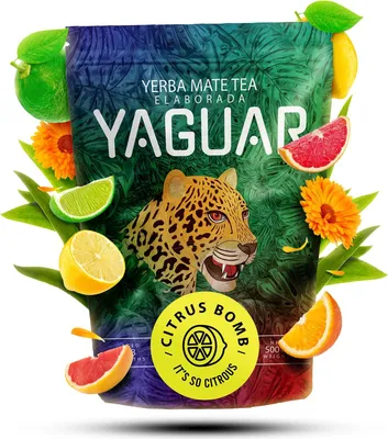 Produktbild von Yaguar - Mate Tee Citrus Bomb 500g - Mit Zitrone, Limette, Orange - Luftgetrocknet - Mild, Wenig Staub - Yerba Mate aus Brasilien - 18 Monate Gereift