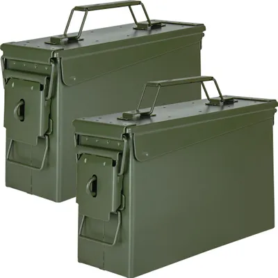 Obrázok produktu pre Trucky 2x sada boxov na muníciu Kovový box Kovový box Box na muníciu Úložný box s vekom 28 x 10 x 18 cm Army Green Metal