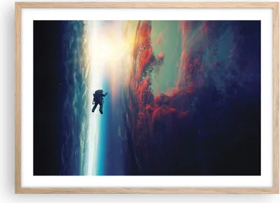 Produktbild von Gerahmtes Poster - Rahmen in heller Eiche - Kosmos Astronaut Planet - 70x50 cm - Wand Bild - Wanddeko - Wandbilder - Kunstposter - Wandposter - Bilderrahmen - Bilder - Kunstdruck - P2NAA70x50-5049