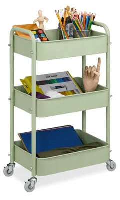 Image de Chariot à 3 étages, chariot de service, chariot de cuisine, chariot de salle de bain et de bureau, plateau roulant, 71,5 x 43,5 x 29,5 cm, chariot de bricolage, vert