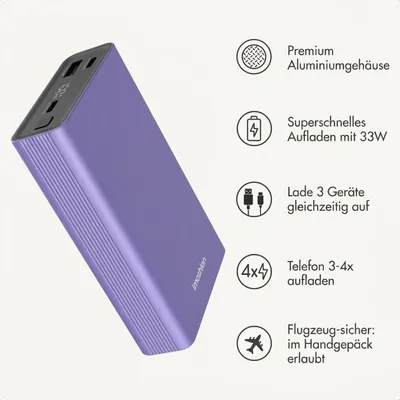 Produktbild von imoshion Ultra Series Aluminium Powerbank 20.000 mAh - Schnellladen bis 33W - Tropical Violet