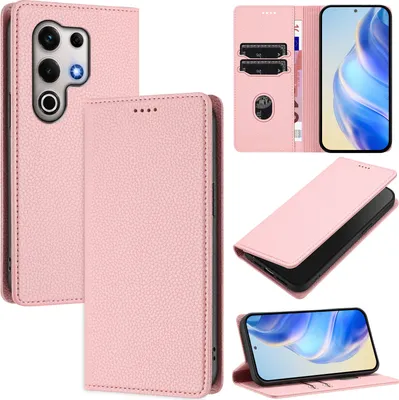 Produktbild von Litchi Leder Handyhülle für itel S25 Ultra Wallet Kartenfächer Standfunktion Hülle Pink