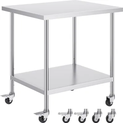 Image de Table de travail en inox - Table de préparation commerciale avec roulettes - 762x457 mm - Flexible et pratique pour les cuisines professionnelles
