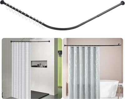 Produktbild von Famanu L-förmige Duschvorhangstange schwarz, verstellbar 68-138 × 68-138 cm, Edelstahl, mit 12 Ringen