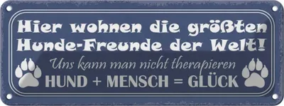 Produktbild von vianmo Blechschild 10x27 cm Hund + Mensch = Glück Tier Haustier