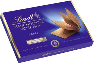 Produktbild von Lindt Hauchdünne Täfelchen Vollmilch, mit Alpenmilchschokolade 10 x 125 g Schachteln