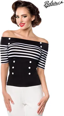 Produktbild von Belsira Jersey Top Schwarz - Weiß - Stripe - M