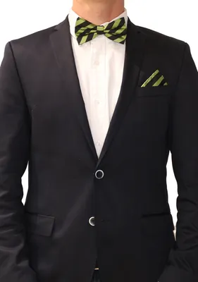 Produktbild von Fabio Farini - 2 Stück Herren Fliegen Set mit Einstecktuch - Männer Querbinder Vorgebunden Schwarz/Grün