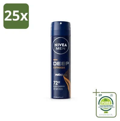 Imagen del producto de 25 unidades de desodorante en spray NIVEA MEN, aroma Deep Espresso, 150 ml. Pack grande