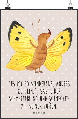 Produktbild von Mr. & Mrs. Panda Bild Schmetterling Zitronenfalter DIN A2 - Beige Pastell - Geschenk, Motivation, Kunstdruck, Außergewöhnlich, wanddeko, Wandbild, drucke, Lustige Sprüche