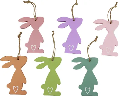 Produktbild von Osterhasen Deko Hängedeko Holz Pastellfarben 8cm 12er Set, 12 Stück
