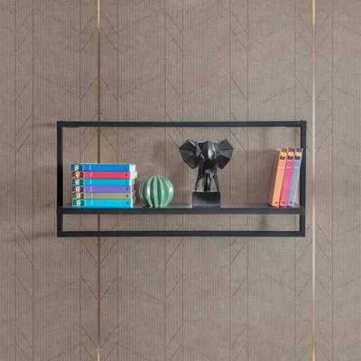 Image de Étagère murale noire moderne (71 x 33 x 18 cm) en mélaminé et métal