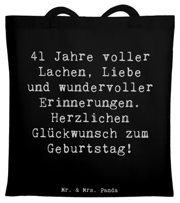 Produktbild von Mr. & Mrs. Panda Schultasche Spruch 41. Geburtstag Freude - Schwarz - Geschenk, Tote Bag, Uni Tasche, Tragetasche, einkaufsshopper, Herzlichen Glückwunsch, Meilenstein